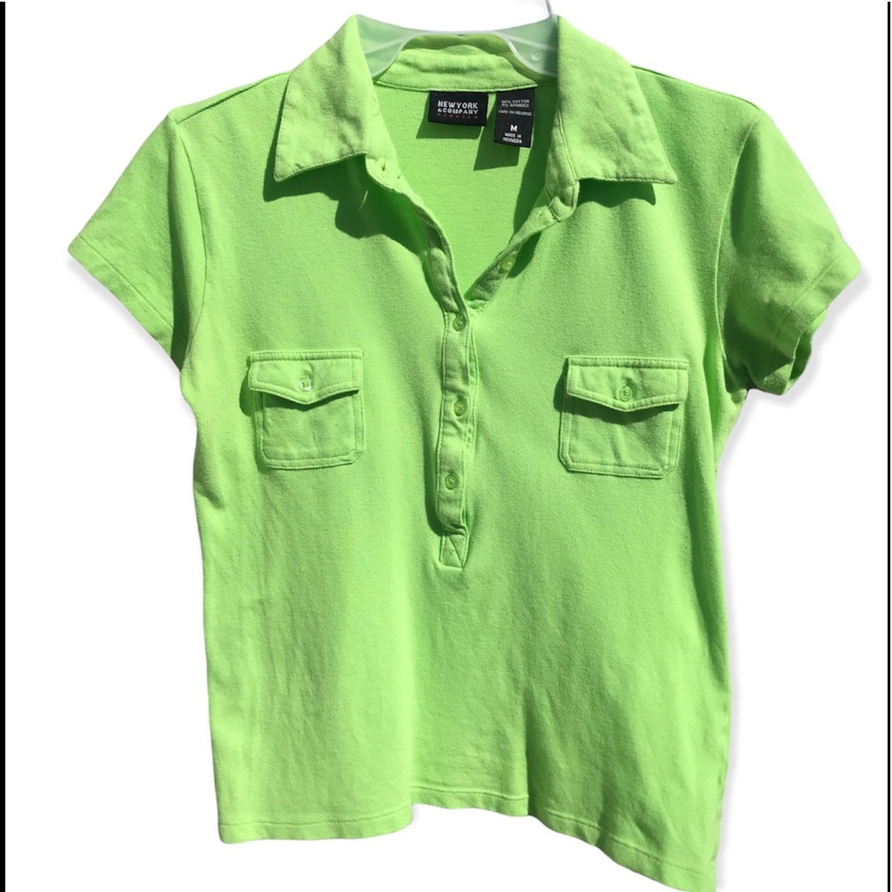 Vintage NEON Green New York & Company Polo sz M